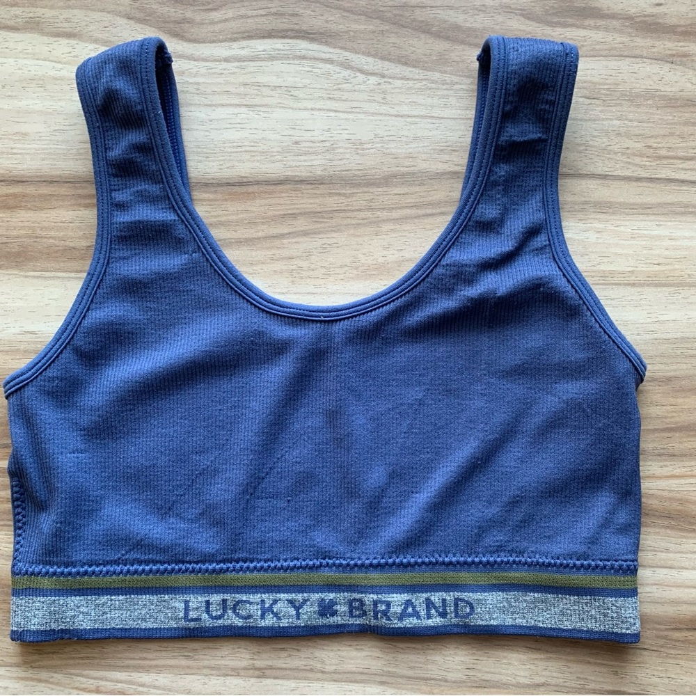 Lucky Brand Seamless Comfort Bra Women’s Blue Ribbed Wireless Sports